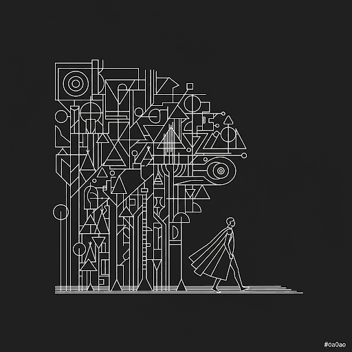 Abstract illustration of a figure in a geometric forest